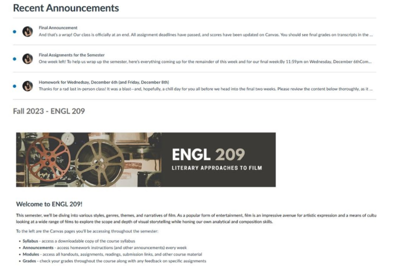 Professor Mariam Kushkaki's Home page for her ENGL 209 course